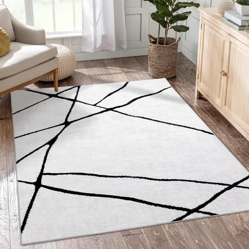 Miniatura 11 de YIHOUSE Alfombra lavable de 5 x 7 pies, moderna abstracta en blanco y negro, antideslizante, para dormitorio, oficina en casa (abstracto, 5 x 7 pies)