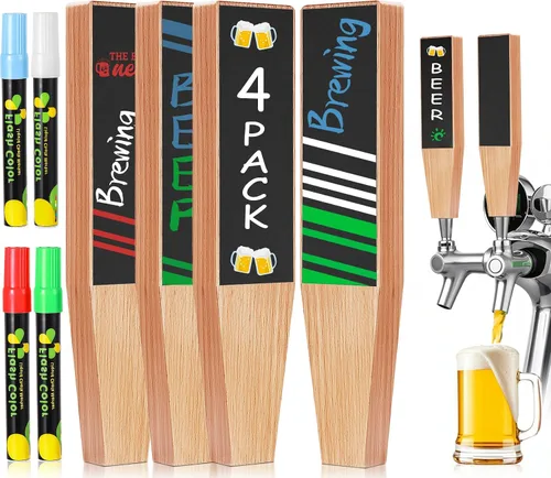 Miniatura 11 de Mango de barril de cerveza de madera, mango de barril de 3/8 "-16 UNC rosca, mango de barril de haya para grifo de cerveza Kegerator con 3 bolígrafos
