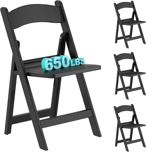 Miniatura 9 de Paquete de 4 sillas plegables de resina, sillas plegables de capacidad de peso de 650 libras con asientos acolchados, silla plegable ligera