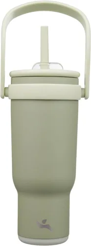 Miniatura 19 de Konokyo Vaso de 14 onzas con asa lateral, botella de agua aislada con popote y tapa 2 en 1, taza de acero inoxidable, taza de café de viaje