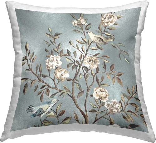 Stupell Industries Reneé Campbell - Almohada clásica con diseño de naturaleza posada, 18 x 18 pulgadas, color azul