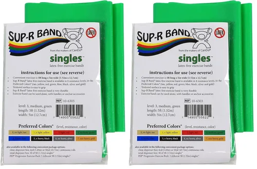 Miniatura 22 de Cando 10-6303 Sup-R Banda elástica sin látex para ejercicio, 1,5 metros, individual, resistencia media, verde