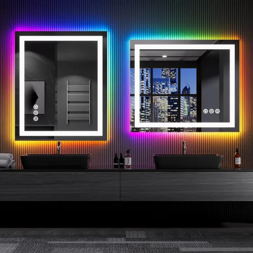 Miniatura 8 de Loaao Espejo de baño con LED y luces, 30 x 36 pulgadas, antiempañamiento, regulable, retroiluminación RGB, iluminación frontal, espejo de tocador