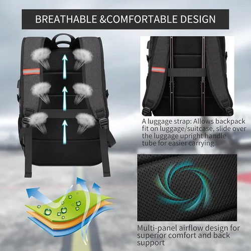 Miniatura 5 de CAFELE Mochila de viaje duradera de 17.3 pulgadas, mochila universitaria, bolsillo antirrobo RFID, bolsa para computadora de negocios grande