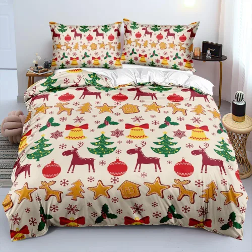 Miniatura 12 de Juego de funda de edredón de Navidad 3D, fundas de edredón y fundas de almohada con patrón de lazo rojo, juegos de ropa de cama de color pulido