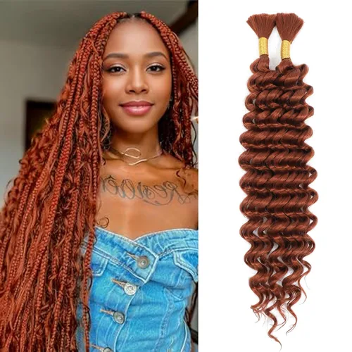 Miniatura 10 de Mezcla de cabello humano trenzado sintético bohemio para trenzar, 16 pulgadas de onda profunda a granel para trenzas bohemias, 2 piezas de cabello 1b