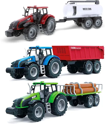 Mozlly Juego de juguete de remolque de tractor de granja alimentado por fricción, juguetes de remolque de 16 pulgadas para niños y niñas, tanque de