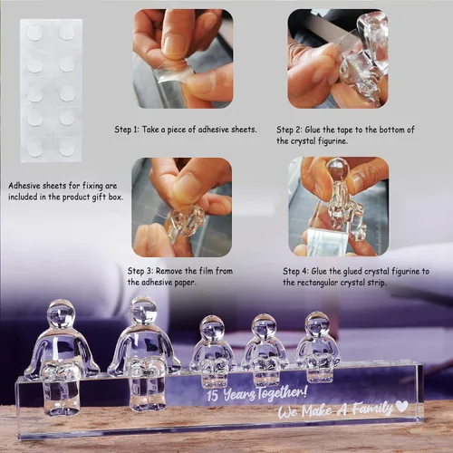 Miniatura 4 de Ornalrist Regalos de boda de cristal para el 15º aniversario para ella y él, 15 años juntos hicimos un adorno de cristal familiar para esposa, 1 niño