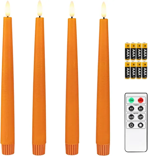 Fanna Velas cónicas sin llama de cera real naranja de 9.6 pulgadas con temporizador, velas LED que funcionan con pilas para Halloween, cosecha y