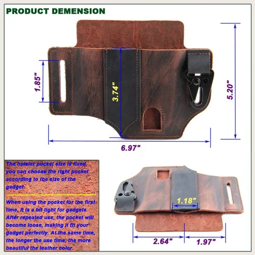 Miniatura 6 de Funda multiherramienta para cinturón organizador de bolsillo EDC de cuero por LIPOUD