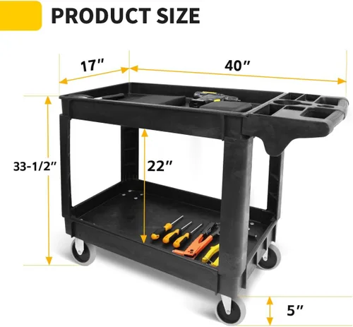 Miniatura 2 de MaxWorks 80855 Carrito de PP de servicio utilitario de 500 libras con dos bandejas y ruedas 30 pulgadas x 16 pulgadas Dimensiones totales