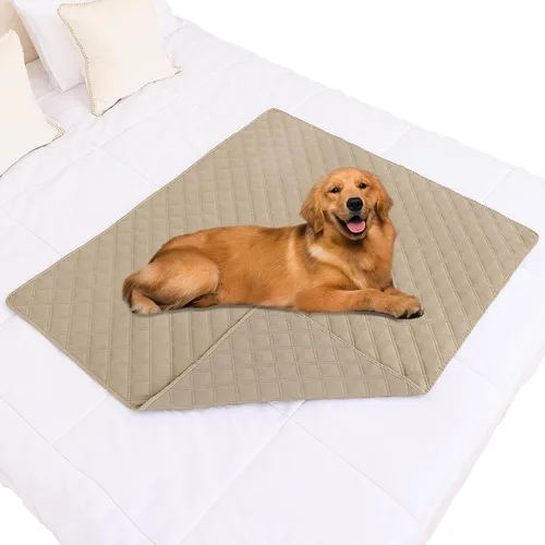 Miniatura 185 de Smiry Funda impermeable para cama de mascota, suave y lavable, para muebles, cama, sofá, reversible, a cuadros (30 x 53 pulgadas, color beige/beige)