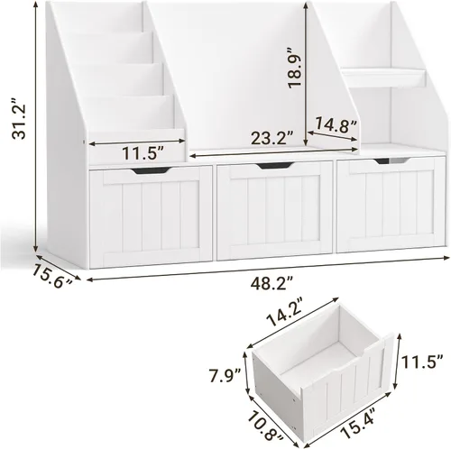 Miniatura 3 de Gizoon Organizador de almacenamiento de juguetes para niños con rincón de lectura, estantería para niños con 3 cajones móviles, rincón de lectura
