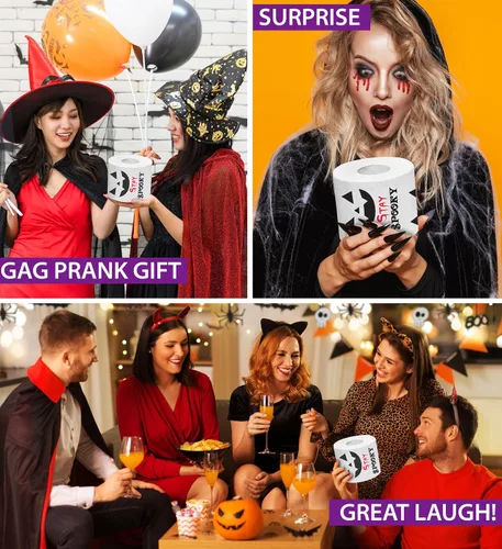 Miniatura 4 de Printed TP Halloween Stay Spooky - Papel higiénico impreso para regalo de broma, rollo de papel higiénico aterrador para sorpresa, broma, divertido