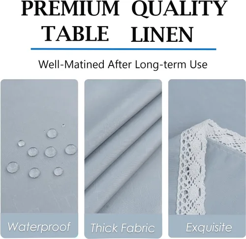 Miniatura 5 de EHouseHome Mantel de lino sintético con ribete de encaje, impermeable, a prueba de derrames, resistente a las manchas, sin arrugas, a prueba