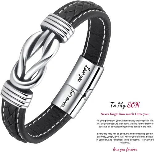 Miniatura 7 de Relleno de Regalo para Adolescentes Hijo/Nieto Regalo para Chicos Teens Pulsera de Cuero para Hombres, “Te Amo Para Siempre”Pulsera de Hombre