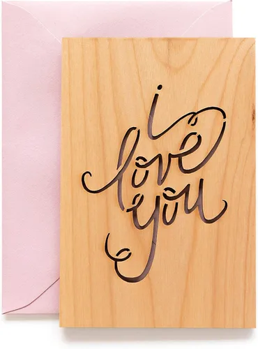 Tarjeta de madera con texto en inglés "I Love You" (regalos personalizados, mensaje personalizado, aniversario, boda, cumpleaños, solo porque sí)