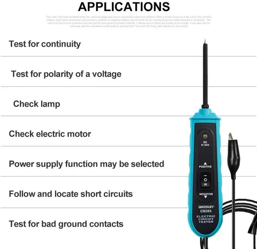 Miniatura 6 de allsun Probador profesional de circuitos automotrices, buscador de cortocircuitos con alarma de zumbador y luz LED, sonda detector de potencia