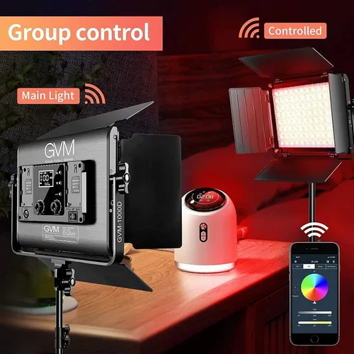 Miniatura 3 de GVM - Luz de video LED RGB con control Bluetooth, kit de iluminación de video 1000D PRO de 360° a todo color con 736 cuentas LED, 2 paquetes de luz