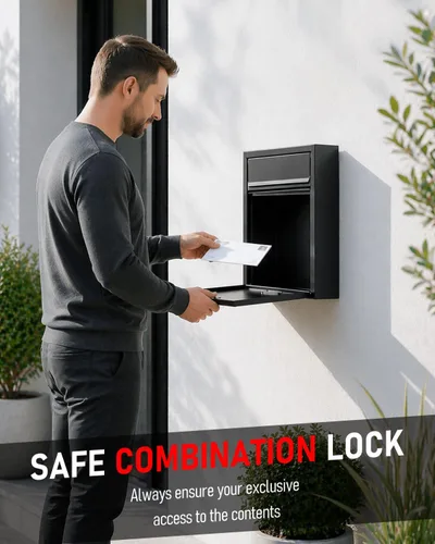 Miniatura 4 de Uniclife Buzón de Montaje en Pared para Exterior, Buzón Grande con Cerradura de Combinación, Buzón de Seguridad para Casa, Caja Segura para Depósito