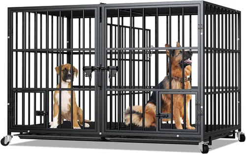 EZ4ENCE Jaula para perros de 48/42/54 pulgadas con divisor para 2 perros, jaula indestructible, diseño resistente, doble puerta y bandeja extraíble,