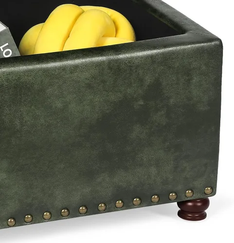 Miniatura 8 de Adeco Banco otomano de almacenamiento moderno de 24 pulgadas, reposapiés rectangular tapizado de piel sintética para sala de estar y dormitorio