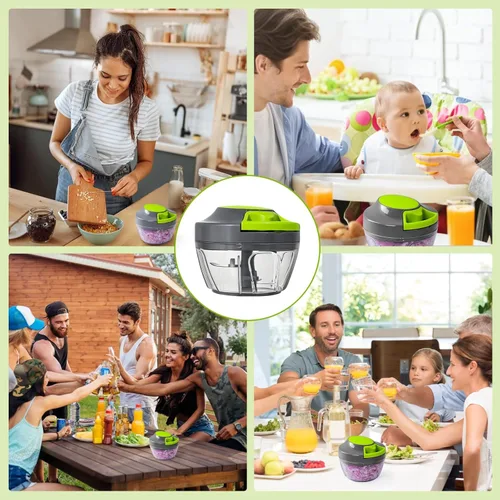 Miniatura 9 de Procesador manual de alimentos, picador de verduras, cortador de cebolla portátil para verduras, jengibre, frutas, nueces, hierbas, etc., 16.9 fl oz