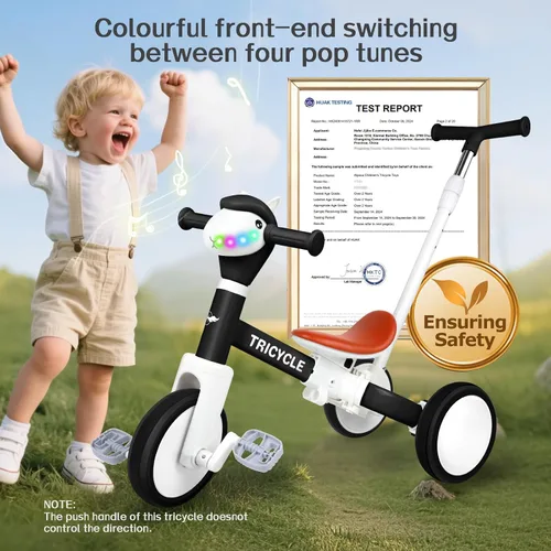 Miniatura 6 de Triciclo para niños pequeños de 1 a 3 años, bicicleta de equilibrio 5 en 1 para niños de 2 a 4 años, juguetes de triciclo de empuje con mango