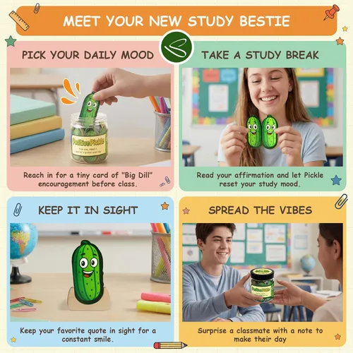 Miniatura 4 de Stofinity Tarro de 60 tarjetas de afirmación de pepinillos positivos – Regalo de aliento, positividad y apoyo emocional para niñas adolescentes