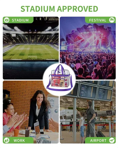 Miniatura 5 de MAY TREE Bolsa transparente para eventos en estadios de 12 x 6 x 12 pulgadas, bolsa de almuerzo transparente con correas reforzadas para trabajo
