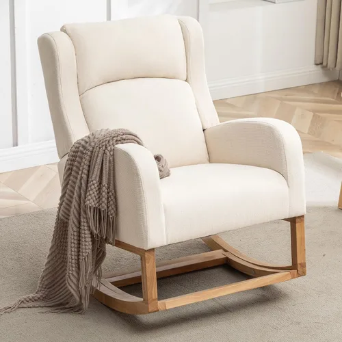 Miniatura 5 de HCHAIRH Mecedora para guardería, mecedoras de enfermería para mamá guardería, cómodo sillón mecedor con respaldo de alas con reposapiés y bolsillo