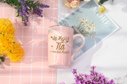 Miniatura 3 de WENSSY La Mejor Taza Tia Del Mundo, regalos en español para tía de parte de sobrina, cumpleaños, día de la madre, 14 onzas, rosa con caja de regalo
