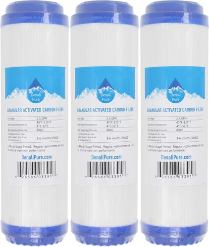 Denali Pure Brand - Paquete de 3 filtros de carbón activado granular Culligan HF-360, cartucho universal de 10 pulgadas compatible con Culligan