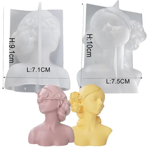 Miniatura 2 de Molde de silicona para velas 3D, moldes de ojos cerrados para niña y niña con los ojos vendados con 2 herramientas extintoras para cera derretida