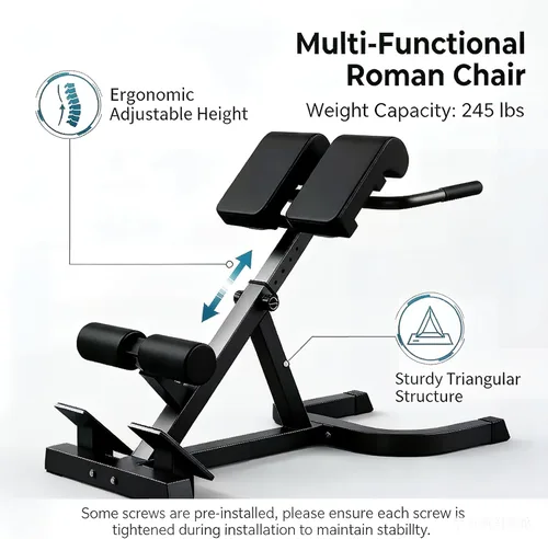 Miniatura 5 de ComMax Roman Chair Back Hyperextension Bench Adjustable Back Exercise Machine Home Gym Workout Equipment for Abs and Glute Negro