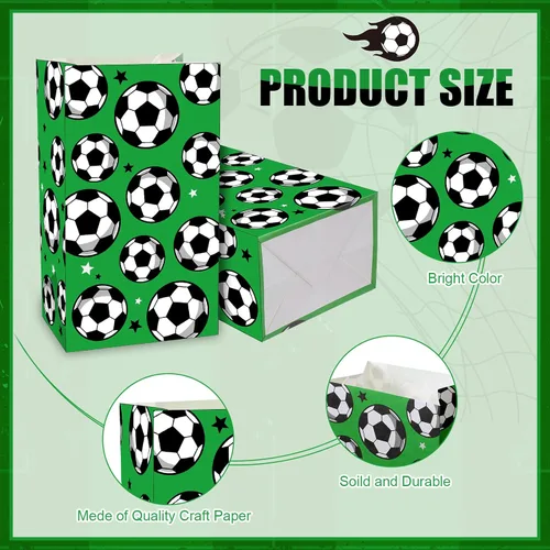 Miniatura 3 de Blulu Paquete de 30 bolsas de papel para fiesta de fútbol, bolsas de dulces para golosinas, regalo para fiestas temáticas de fútbol (verde)