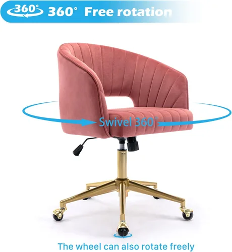 Miniatura 6 de Silla de oficina en casa, silla giratoria de terciopelo para escritorio, sillón tapizado moderno con base dorada para niñas y mujeres, asiento