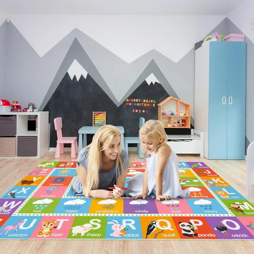 Miniatura 2 de ABC - Alfombra educativa del alfabeto, alfombra de juego de 4 x 6 pies para niños, sala de juegos, tapete antideslizante para niños y niñas Alphabet