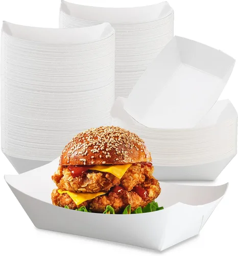 Miniatura 10 de Fit Meal Prep Paquete de 125 bandejas de papel de 5 libras para alimentos desechables de alta resistencia, bandeja de nachos blancos para fiestas