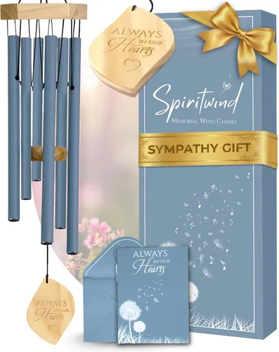 Campanillas de viento conmemorativas azul océano de 32 pulgadas para la pérdida de un ser querido, campanillas de viento de condolencias de sonido