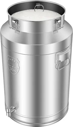 Miniatura 13 de Cubo de acero inoxidable de 28 litros y 7.4 galones para leche y vino con tapa sellada, resistente (28L)