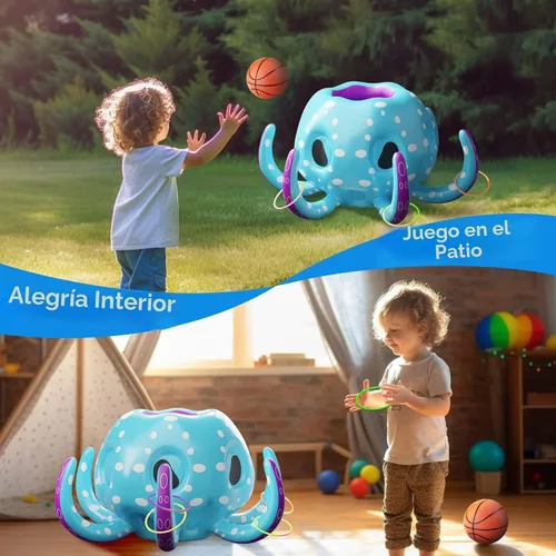 Miniatura 4 de iPlay, iLearn Juguetes de piscina de pulpo para niños, juego inflable 2 en 1 para piscina, juego de aro de baloncesto y lanzamiento de anillo, juego