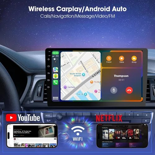 Miniatura 5 de Pantalla Carplay inalámbrica de 9 pulgadas para automóvil, receptores de audio de coche de doble DIN con control de voz, pantalla táctil estéreo