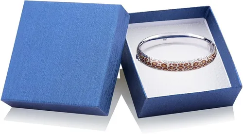 Miniatura 2 de Gold & Honey 1995 G&H Pulsera de plata de ley y esmalte con bisagra con estampado de leopardo y diseños de corte de diamante, Plata de ley Plata