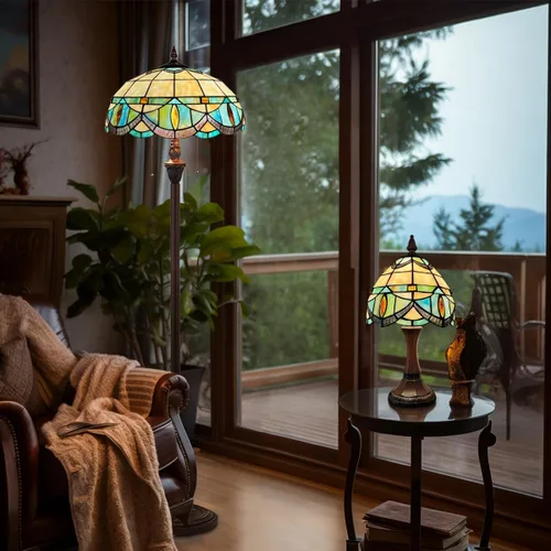 Miniatura 6 de Tiffany - Lámpara de mesa pequeña con vitrales, luz de mesa de estilo antiguo, lámpara de noche vintage para sala de estar, dormitorio, mesita
