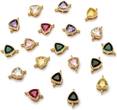 Miniatura 37 de Ipotkitt - 20 piezas de dijes de cobre con circonita cúbica micropavé en forma de flor con anillo de salto, dijes con forma de planta y flor