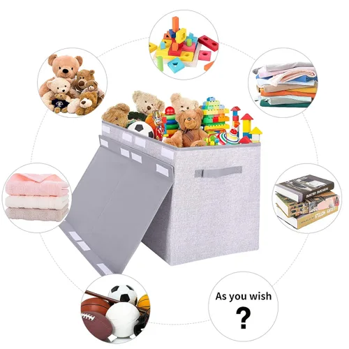 Miniatura 5 de Pantryily Caja de juguetes grande organizadora de almacenamiento con tapa, cajas plegables para juguetes para niños, cestas con asas resistentes Gris