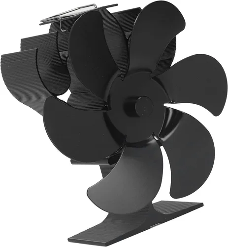 Miniatura 5 de Ventilador de estufa de 6 aspas, ventilador de estufa de leña con arranque automático, ventilador de chimenea, diámetro negro, circulación de aire