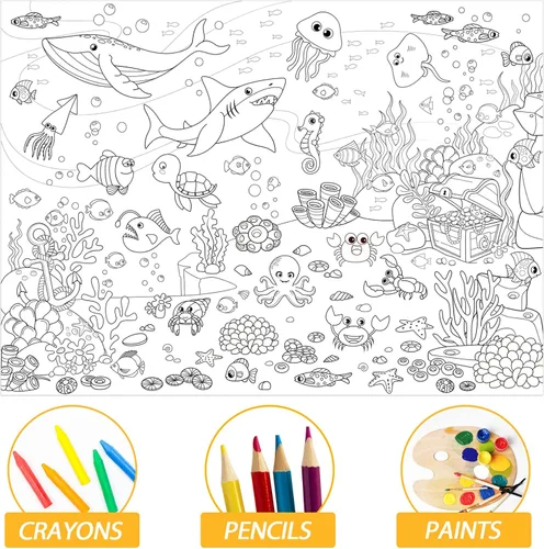 Miniatura 3 de Póster Gigante para Colorear Bajo el Mar para Niños Mantel Grande para Colorear Libros en Rollo de Papel del Océano de Verano Hojas Páginas Arte