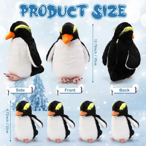 Miniatura 2 de Juego de 5 Juguetes de Peluche de Pingüino de 14 Pulgadas Pingüino Mamá Animal de Peluche con 4 Lindos Bebés en Vientre con Cremallera Peluche Suave